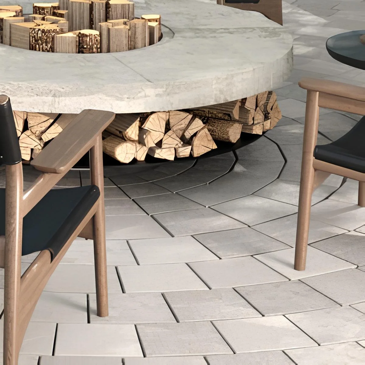 Image of a firepit with beautiful Akoya concrete pavers by Orange Pavers.