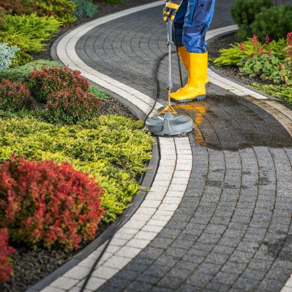 An image of a winding garden pathway made with concrete blocks and natural stone product in Stroudsburg.