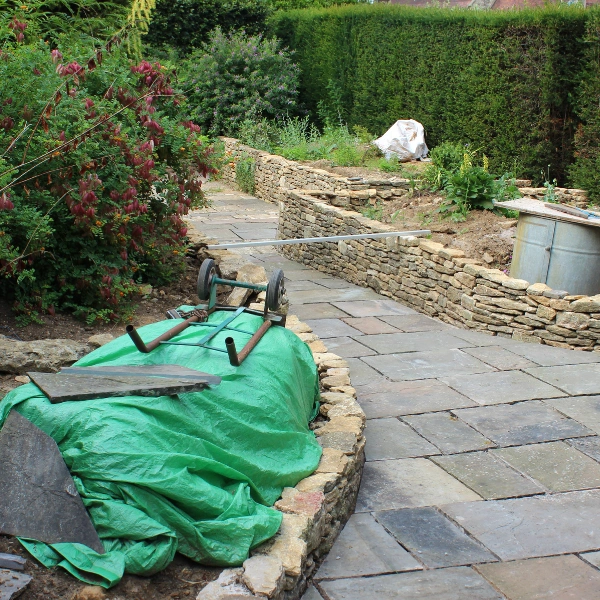 An image of raised garden beds constructed with concrete blocks in Stroudsburg, PA.