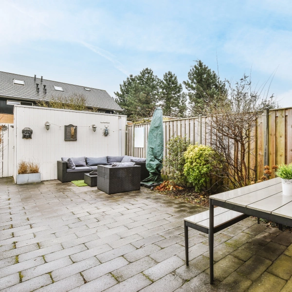 Image showing a comfortable outdoor seating area created using concrete blocks.