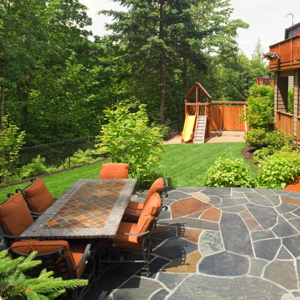 Image showing a compact garden design using concrete blocks for a small backyard.